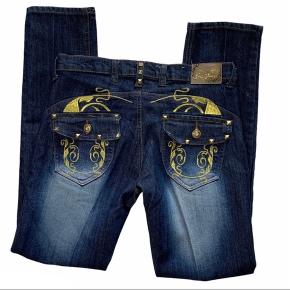 Old School Junior Dark Wash Straight Leg Blue Jeans - Picture 4 of 11